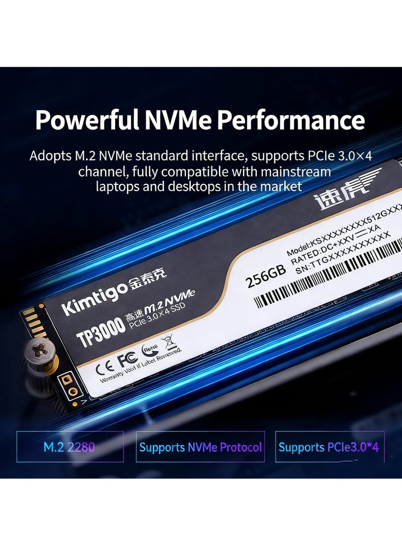 كيمتيجو محرك أقراص الحالة الصلبة الداخلي Kimtigo TP3000 SSD بسعة 256 جيجابايت M.2 2280 NVMe PCIe Gen 3×4 لأجهزة الكمبيوتر المحمولة وأجهزة الكمبيوتر المكتبية وعشاق الكمبيوتر الشخصي ولاعبي الألعاب - Image 4